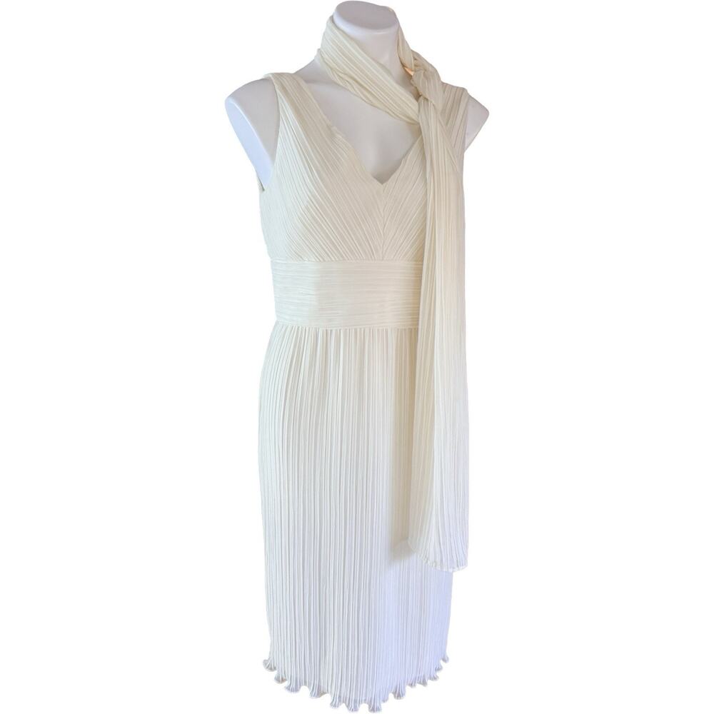 Talbots NWT Size 8 Ivory Pleated Grecian Goddess Dress With Scarf